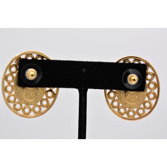 Givenchy Vintage Cabochon Earrings Red Oval Gold Chunky Signed Retro 1980s BinAZ - Picture 11 of 12